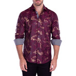 Greek Long Sleeve Button-Up Shirt // Burgundy (L)