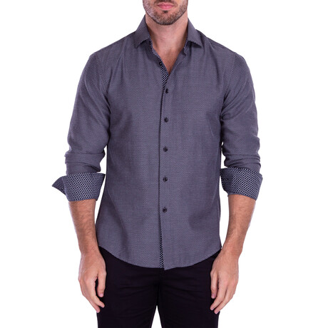 Mesh Effect Long Sleeve Button-Up Shirt // Black (XL)