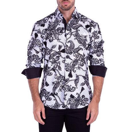 Paisley Long Sleeve Button-Up Shirt // White (XS)
