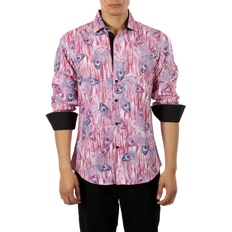 Peacock Long Sleeve Button-Up Shirt // Red (XS)