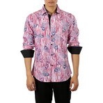 Peacock Long Sleeve Button-Up Shirt // Red (M)