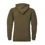 Ribbed-Sleeve Hoodie // Olive (S)