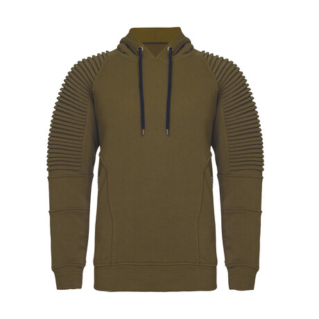 Ribbed-Sleeve Hoodie // Olive (S)