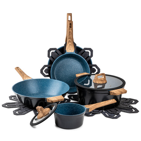  Navy Blue Pots and Pans Set Nonstick -15 PC Luxe Gold
