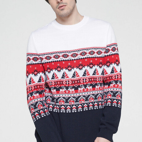 Easton Sweater // White + Navy + Red (XS)