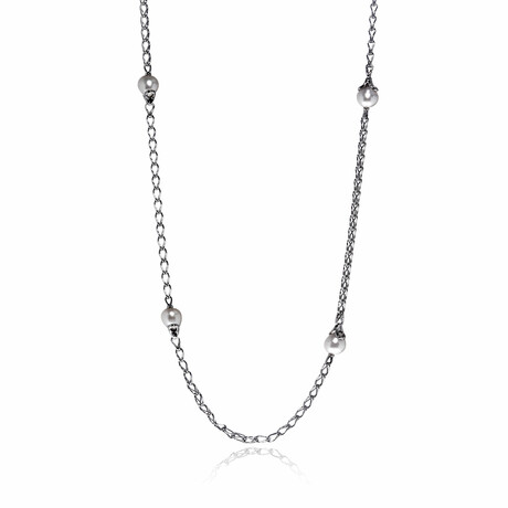 John Hardy Bamboo Sterling Silver + White Freshwater Pearl Station Necklace // 36" // Store Display