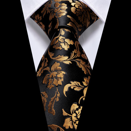 Hermes Handmade Silk Tie // Black + Gold