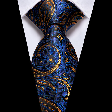 Ares Handmade Silk Tie // Black + Blue + Gold