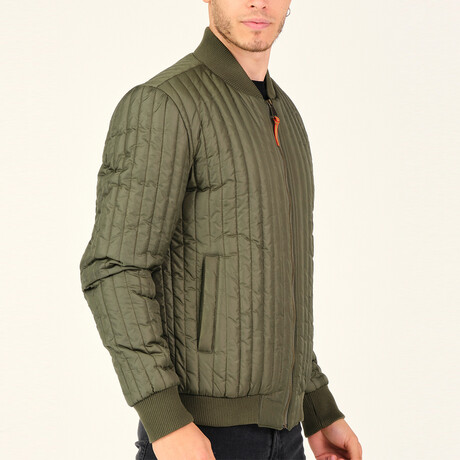 Striped Quilted Jacket // Green (Small)