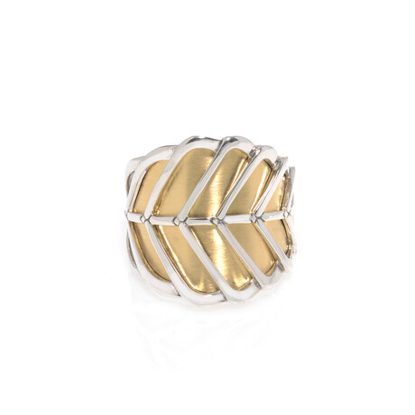 John Hardy // Modern Chain 18k Yellow Gold + Sterling Silver Ring // Ring Size: 7 // Store Display