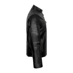 Regular Fit // Mock Neck Racer Leather Jacket // Black (L)