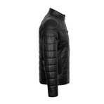 Regular Fit // Mock Neck Quilted Arms & Chest Racer Leather Jacket // Black (2XL)
