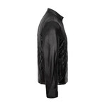 Regular Fit // Mock Neck Quilted Leather Jacket // Black (3XL)