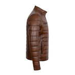 Regular Fit // Mock Neck Quilted Arms & Chest Racer Leather Jacket // Chestnut (3XL)