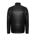 Slim Fit // Mock Neck Racer Leather Jacket // Black (S)