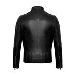 Regular Fit // Mock Neck Racer Leather Jacket // Black (S)