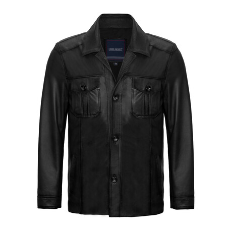 Regular Fit // Button Up Cattleman Leather Jacket // Black (S)