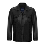 Regular Fit // Button Up Cattleman Leather Jacket // Black (L)