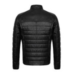 Regular Fit // Mock Neck Quilted Arms & Chest Racer Leather Jacket // Black (S)