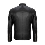 Regular Fit // Mock Neck Arms Detail Racer Leather Jacket // Black (M)