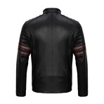 Slim Fit // Mock Neck Arms Detail Racer Leather Jacket // Black + Brown (2XL)