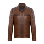 Slim Fit // Mock Neck Racer Leather Jacket // Chestnut (S)