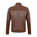 Slim Fit // Mock Neck Racer Leather Jacket // Chestnut (XL)