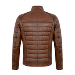 Regular Fit // Mock Neck Quilted Arms & Chest Racer Leather Jacket // Chestnut (2XL)