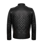 Regular Fit // Mock Neck Quilted Leather Jacket // Black (M)