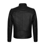 Slim Fit // Textured Mock Neck Leather Jacket // Black (L)