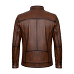 Slim Fit // Mock Neck Racer Leather Jacket  // Chestnut (XL)