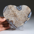 Genuine Polished Agate And Quartz Heart + Acrylic Display Stand