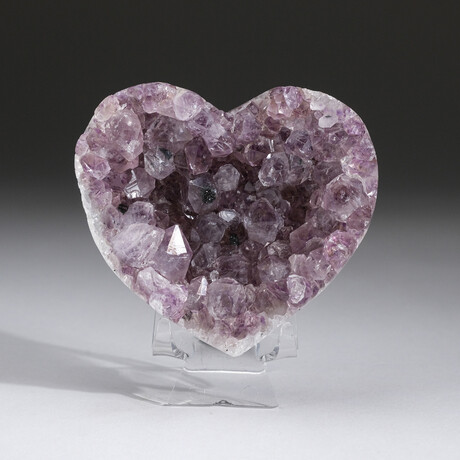 Genuine Amethyst Clustered Heart + Acrylic Display Stand