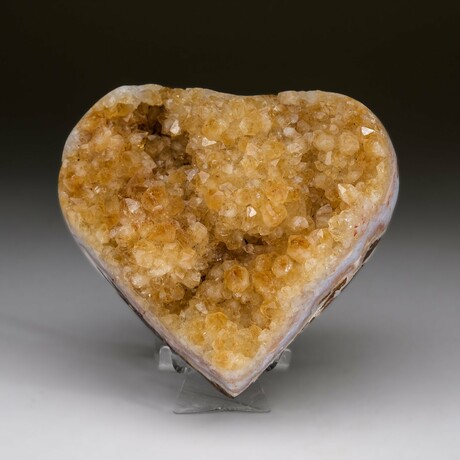 Genuine Polished Citrine Crystal Clustered Heart + Acrylic Display Stand v.2