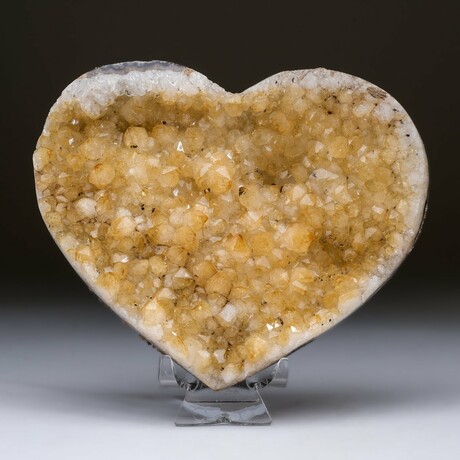 Genuine Polished Citrine Crystal Clustered Heart + Acrylic Display Stand v.1