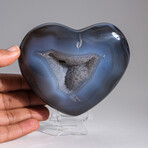 Genuine Agate Druzy Quartz Heart + Acrylic Display Stand v.2