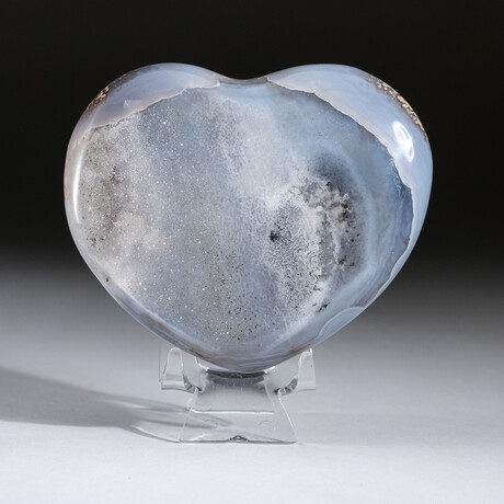 Genuine Agate Druzy Quartz Heart + Acrylic Display Stand v.1