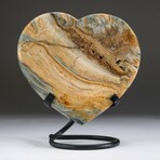 Genuine Fancy Jasper Heart + Metal Stand