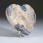 Genuine Polished Agate And Quartz Heart + Acrylic Display Stand