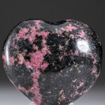 Polished Imperial Rhodonite Heart + Acrylic Display Stand