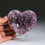 Genuine Amethyst Clustered Heart + Acrylic Display Stand