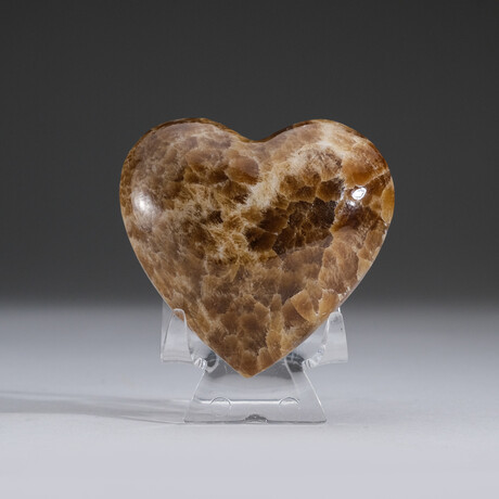 Genuine Polished Onyx Heart + Velvet Pouch // Brown v.1