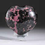 Polished Imperial Rhodonite Heart + Acrylic Display Stand