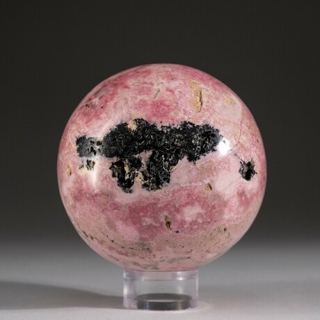 Genuine Polished Pink Rhodonite Sphere + Acrylic Display Stand