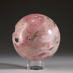 Genuine Polished Pink Rhodonite Sphere + Acrylic Display Stand
