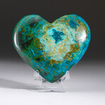 Genuine Polished Gemmy Chrysocolla Heart + Acrylic Display Stand