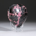 Polished Imperial Rhodonite Heart + Acrylic Display Stand