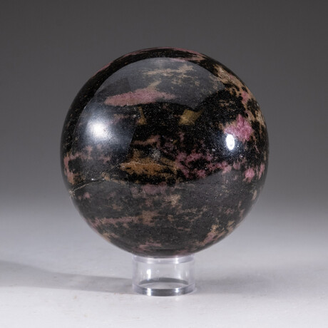 Genuine Polished Imperial Rhodonite Sphere + Acrylic Display Stand