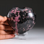 Polished Imperial Rhodonite Heart + Acrylic Display Stand