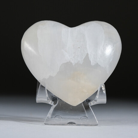 Genuine Polished White Onyx Heart + Velvet Pouch